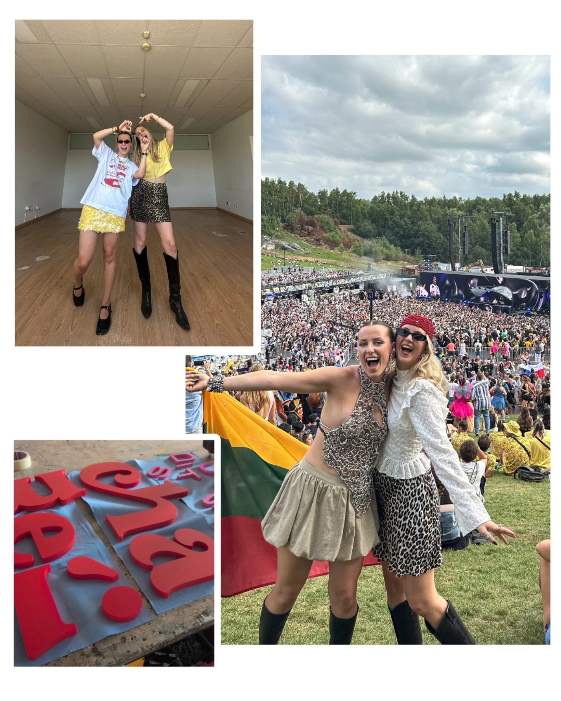 Tomorrowland festival memories: outfits, crowd, and the studio sign being built